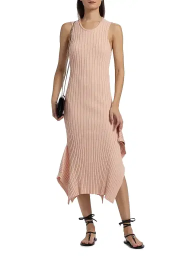 Stella McCartney Women's Textured Knit Cotton Midi-Dress - Powder Pink | Thumbnail 3 Stella McCartney Women's Textured Knit Cotton Midi-Dress - Powder Pink | Thumbnail 3