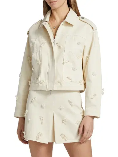 Self-Portrait Women's Beaded Denim Jacket - Cream | Thumbnail 3 Self-Portrait Women's Beaded Denim Jacket - Cream | Thumbnail 3