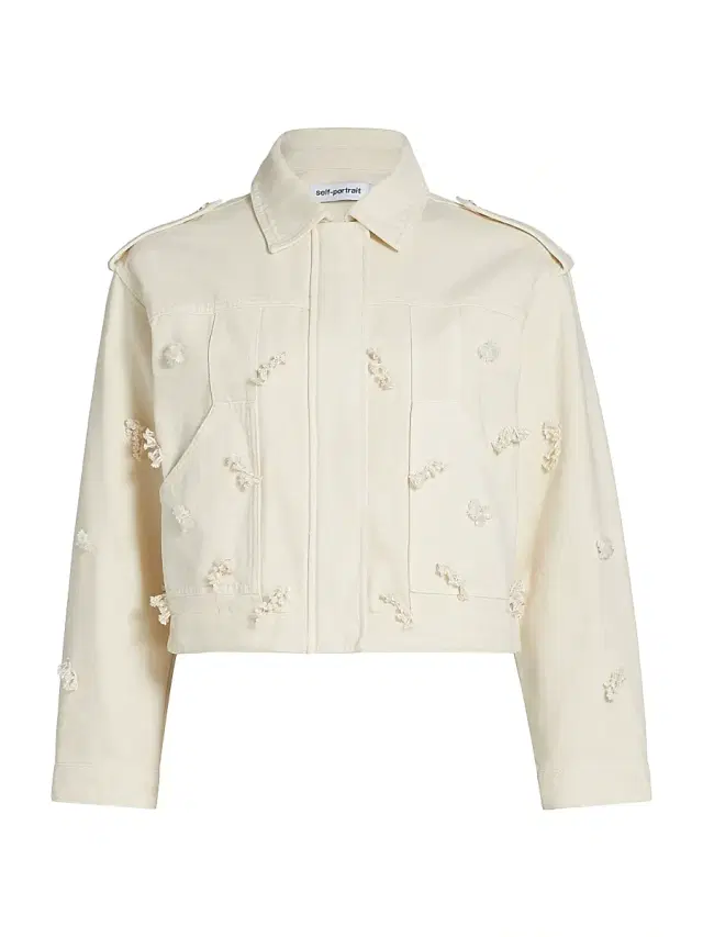 Self-Portrait Women's Beaded Denim Jacket - Cream