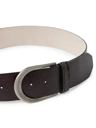 Brunello Cucinelli Women's Glossy Grained Calfskin Belt with Shiny Loop - Black | Thumbnail 3 Brunello Cucinelli Women's Glossy Grained Calfskin Belt with Shiny Loop - Black | Thumbnail 3