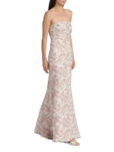 Badgley Mischka Women's Floral Jacquard Gown - Pink Multi | Thumbnail 2 Badgley Mischka Women's Floral Jacquard Gown - Pink Multi | Thumbnail 2