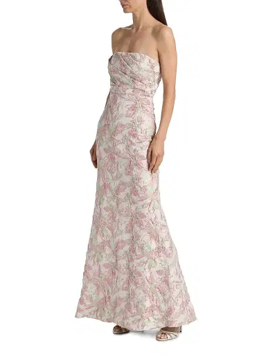 Badgley Mischka Women's Floral Jacquard Gown - Pink Multi | Thumbnail 4 Badgley Mischka Women's Floral Jacquard Gown - Pink Multi | Thumbnail 4