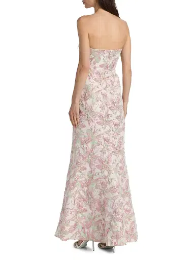 Badgley Mischka Women's Floral Jacquard Gown - Pink Multi | Thumbnail 5 Badgley Mischka Women's Floral Jacquard Gown - Pink Multi | Thumbnail 5