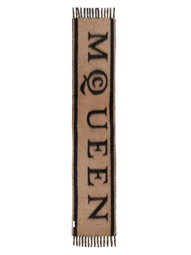 McQueen Women's Logo Alpaca-Blend Fringed Scarf - Black Camel | Thumbnail 3 McQueen Women's Logo Alpaca-Blend Fringed Scarf - Black Camel | Thumbnail 3