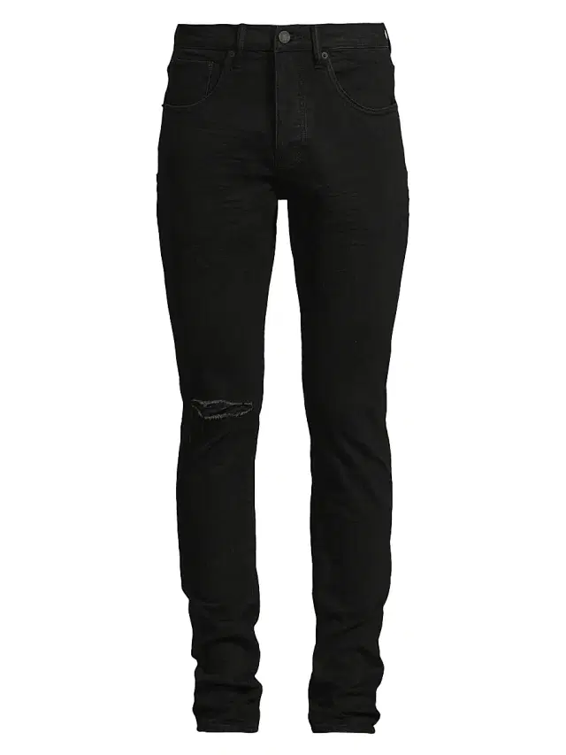 Men's P002 Knee Slit Rinse Slim Jeans - Black Men's P002 Knee Slit Rinse Slim Jeans - Black