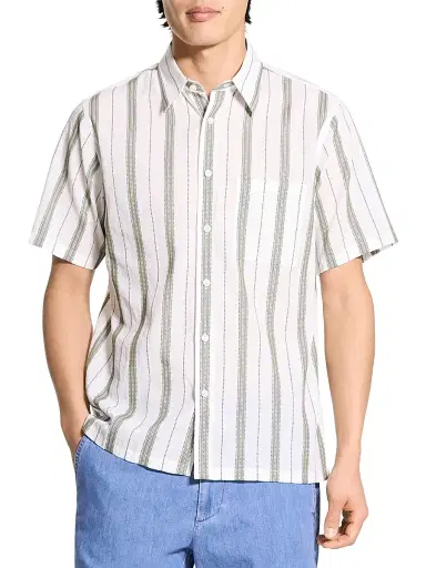 Theory Men's Noll Striped Cotton Dobby Short-Sleeve Shirt | Thumbnail 3 Theory Men's Noll Striped Cotton Dobby Short-Sleeve Shirt | Thumbnail 3
