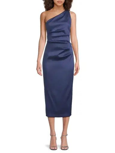 Aidan Mattox Women's Satin Gathered One-Shoulder Sheath Cocktail Dress - Navy | Thumbnail 3 Aidan Mattox Women's Satin Gathered One-Shoulder Sheath Cocktail Dress - Navy | Thumbnail 3