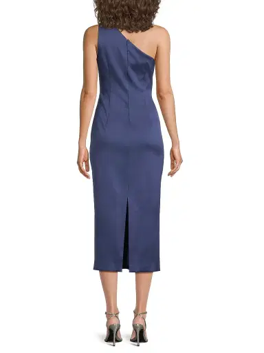 Aidan Mattox Women's Satin Gathered One-Shoulder Sheath Cocktail Dress - Navy | Thumbnail 5 Aidan Mattox Women's Satin Gathered One-Shoulder Sheath Cocktail Dress - Navy | Thumbnail 5