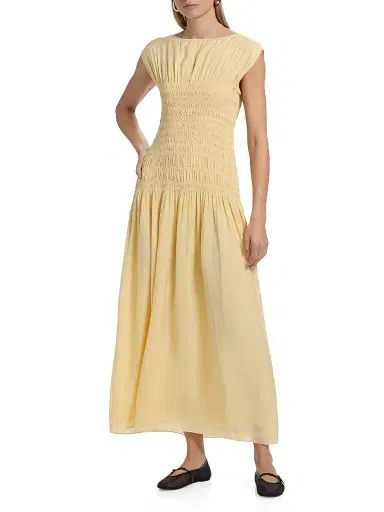 rag & bone Women's Skye Shirred Maxi Dress - Pale Gold | Thumbnail 3 rag & bone Women's Skye Shirred Maxi Dress - Pale Gold | Thumbnail 3