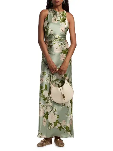 Reformation Women's Anaiis Silk Floral Column Gown - Tarragon - Size 12 | Thumbnail 3 Reformation Women's Anaiis Silk Floral Column Gown - Tarragon - Size 12 | Thumbnail 3