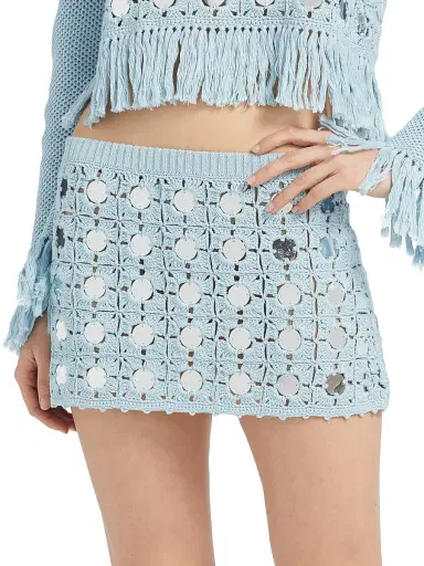 Toccin Women's Kendra Mirror Cotton Crochet Miniskirt - Sky Blue | Thumbnail 3 Toccin Women's Kendra Mirror Cotton Crochet Miniskirt - Sky Blue | Thumbnail 3