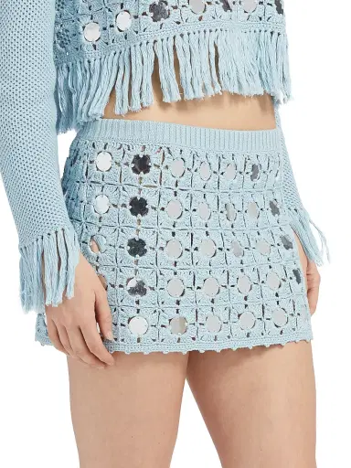 Toccin Women's Kendra Mirror Cotton Crochet Miniskirt - Sky Blue | Thumbnail 4 Toccin Women's Kendra Mirror Cotton Crochet Miniskirt - Sky Blue | Thumbnail 4