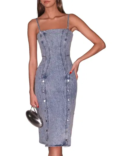 Fleur du Mal Women's Denim Snap Midi-Dress | Thumbnail 3 Fleur du Mal Women's Denim Snap Midi-Dress | Thumbnail 3