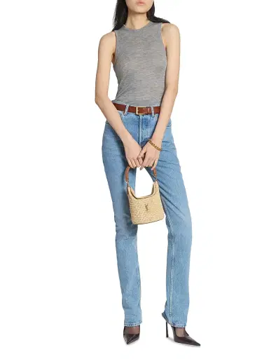 Saint Laurent Women's Gaby Bucket Bag in Raffia - Natural And Brick | Thumbnail 2 Saint Laurent Women's Gaby Bucket Bag in Raffia - Natural And Brick | Thumbnail 2