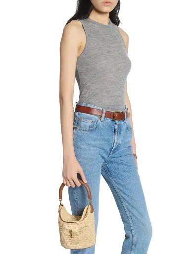 Saint Laurent Women's Gaby Bucket Bag in Raffia - Natural And Brick | Thumbnail 3 Saint Laurent Women's Gaby Bucket Bag in Raffia - Natural And Brick | Thumbnail 3
