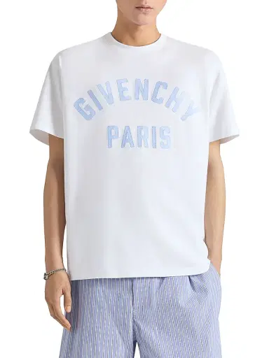 Givenchy Men's Paris T-Shirt in Cotton - White Light Blue | Thumbnail 3 Givenchy Men's Paris T-Shirt in Cotton - White Light Blue | Thumbnail 3