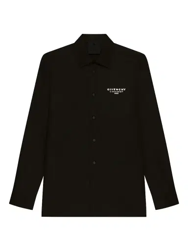 Givenchy Men's Shirt in Poplin with Stamp Print - Black | Thumbnail 1 Givenchy Men's Shirt in Poplin with Stamp Print - Black | Thumbnail 1