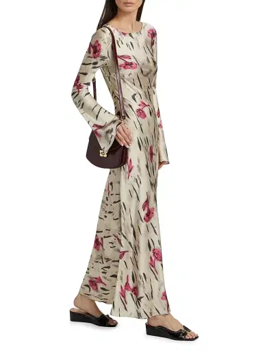 Ganni Women's Floral Satin Maxi Dress - Egret | Thumbnail 2 Ganni Women's Floral Satin Maxi Dress - Egret | Thumbnail 2