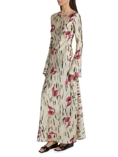 Ganni Women's Floral Satin Maxi Dress - Egret | Thumbnail 4 Ganni Women's Floral Satin Maxi Dress - Egret | Thumbnail 4