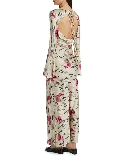Ganni Women's Floral Satin Maxi Dress - Egret | Thumbnail 5 Ganni Women's Floral Satin Maxi Dress - Egret | Thumbnail 5