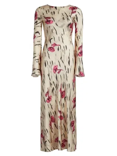 Ganni Women's Floral Satin Maxi Dress - Egret | Thumbnail 1 Ganni Women's Floral Satin Maxi Dress - Egret | Thumbnail 1