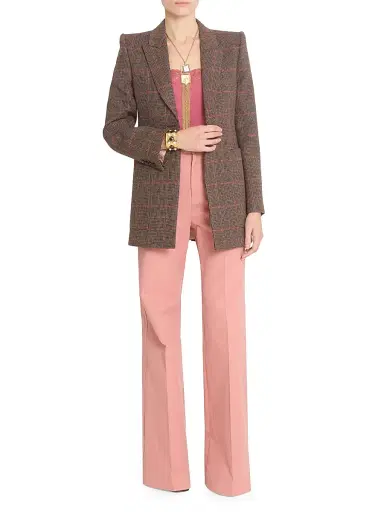 Chloé Women's VE53 Glen Check Wool Jacket - Brown Beige | Thumbnail 2 Chloé Women's VE53 Glen Check Wool Jacket - Brown Beige | Thumbnail 2