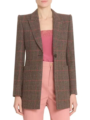 Chloé Women's VE53 Glen Check Wool Jacket - Brown Beige | Thumbnail 3 Chloé Women's VE53 Glen Check Wool Jacket - Brown Beige | Thumbnail 3