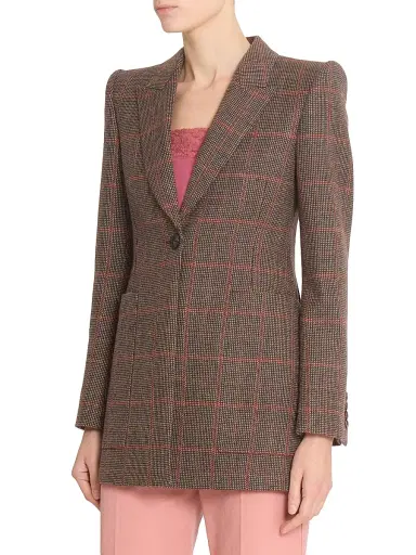 Chloé Women's VE53 Glen Check Wool Jacket - Brown Beige | Thumbnail 4 Chloé Women's VE53 Glen Check Wool Jacket - Brown Beige | Thumbnail 4