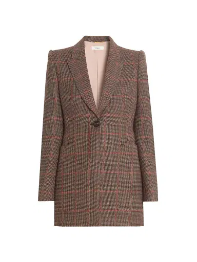 Chloé Women's VE53 Glen Check Wool Jacket - Brown Beige | Thumbnail 1 Chloé Women's VE53 Glen Check Wool Jacket - Brown Beige | Thumbnail 1