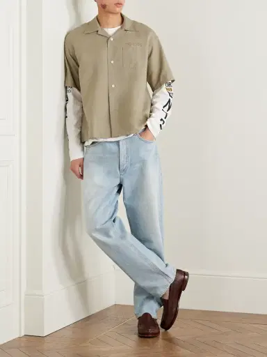 Visvim Crosby Convertible-Collar Embroidered Wool and Linen-Blend Shirt - Men | Thumbnail 2 Visvim Crosby Convertible-Collar Embroidered Wool and Linen-Blend Shirt - Men | Thumbnail 2