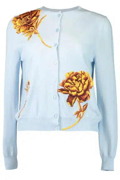 Oscar de la Renta Tonal Peony Embroidered Cardigan | Thumbnail 1 Oscar de la Renta Tonal Peony Embroidered Cardigan | Thumbnail 1