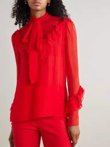 Carolina Herrera Tie-neck Ruffled Silk-chiffon Blouse | Thumbnail 3 Carolina Herrera Tie-neck Ruffled Silk-chiffon Blouse | Thumbnail 3