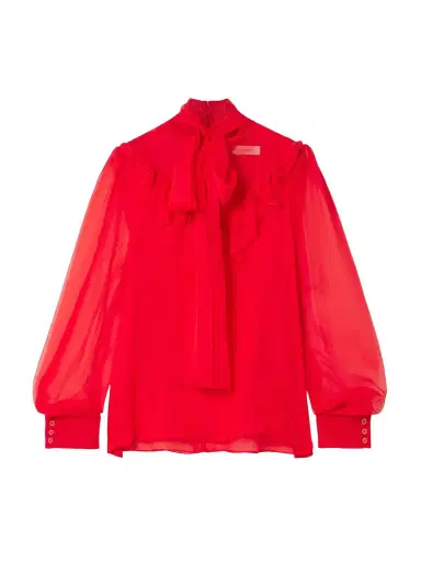 Carolina Herrera Tie-neck Ruffled Silk-chiffon Blouse | Thumbnail 1 Carolina Herrera Tie-neck Ruffled Silk-chiffon Blouse | Thumbnail 1