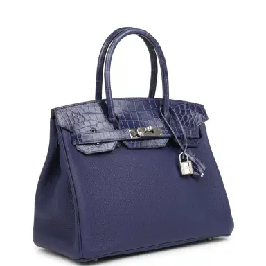 HERMÈS Pre-owned Hermes Birkin 30 Bleu Encre Touch Togo and Shiny Niloticus Crocodile Palladium Hardware | Thumbnail 2 HERMÈS Pre-owned Hermes Birkin 30 Bleu Encre Touch Togo and Shiny Niloticus Crocodile Palladium Hardware | Thumbnail 2