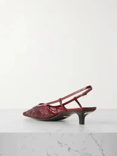 Gucci Demi Patent Leather-trimmed Crystal-embellished Mesh Slingback Pumps | Thumbnail 3 Gucci Demi Patent Leather-trimmed Crystal-embellished Mesh Slingback Pumps | Thumbnail 3