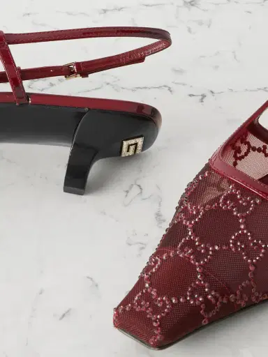 Gucci Demi Patent Leather-trimmed Crystal-embellished Mesh Slingback Pumps | Thumbnail 4 Gucci Demi Patent Leather-trimmed Crystal-embellished Mesh Slingback Pumps | Thumbnail 4