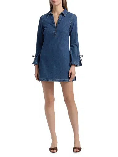 Cinq à Sept Women's Aster Denim V-Neck Minidress - Ruisseau | Thumbnail 2 Cinq à Sept Women's Aster Denim V-Neck Minidress - Ruisseau | Thumbnail 2