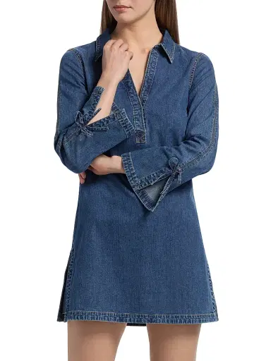Cinq à Sept Women's Aster Denim V-Neck Minidress - Ruisseau | Thumbnail 3 Cinq à Sept Women's Aster Denim V-Neck Minidress - Ruisseau | Thumbnail 3
