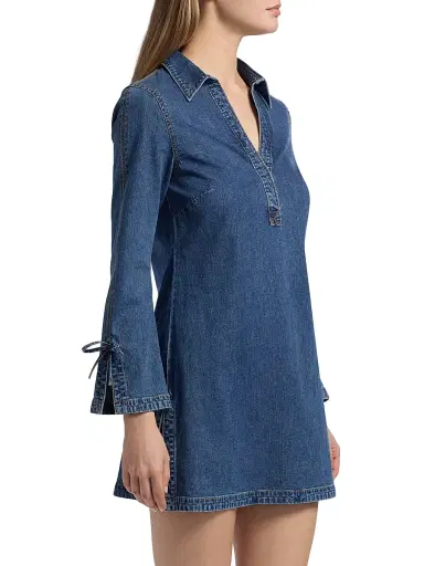 Cinq à Sept Women's Aster Denim V-Neck Minidress - Ruisseau | Thumbnail 4 Cinq à Sept Women's Aster Denim V-Neck Minidress - Ruisseau | Thumbnail 4
