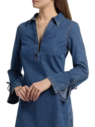 Cinq à Sept Women's Aster Denim V-Neck Minidress - Ruisseau | Thumbnail 6 Cinq à Sept Women's Aster Denim V-Neck Minidress - Ruisseau | Thumbnail 6