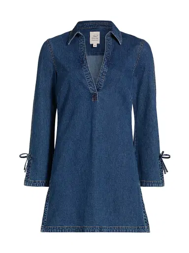 Cinq à Sept Women's Aster Denim V-Neck Minidress - Ruisseau | Thumbnail 1 Cinq à Sept Women's Aster Denim V-Neck Minidress - Ruisseau | Thumbnail 1