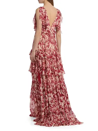 Cinq à Sept Women's Omelia Floral Tiered Gown - Cherry Rose Multi | Thumbnail 5 Cinq à Sept Women's Omelia Floral Tiered Gown - Cherry Rose Multi | Thumbnail 5