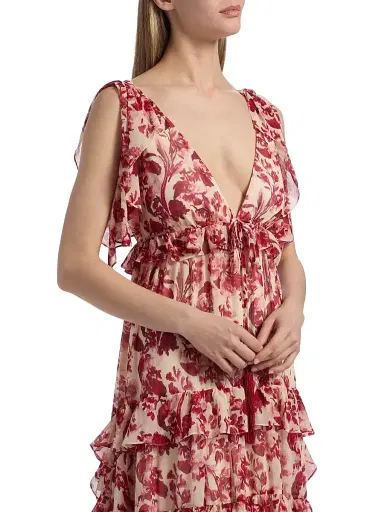 Cinq à Sept Women's Omelia Floral Tiered Gown - Cherry Rose Multi | Thumbnail 6 Cinq à Sept Women's Omelia Floral Tiered Gown - Cherry Rose Multi | Thumbnail 6