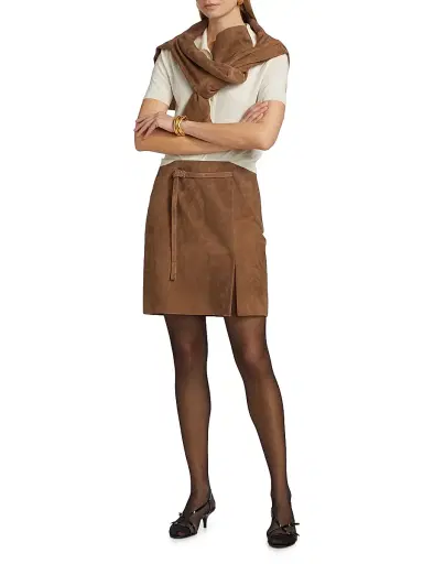 Vince Women's Belted Suede Mid-Rise Miniskirt | Thumbnail 2 Vince Women's Belted Suede Mid-Rise Miniskirt | Thumbnail 2