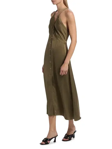Ramy Brook Women's Cynthia Button-Front Satin Midi-Dress - Olive Green | Thumbnail 2 Ramy Brook Women's Cynthia Button-Front Satin Midi-Dress - Olive Green | Thumbnail 2