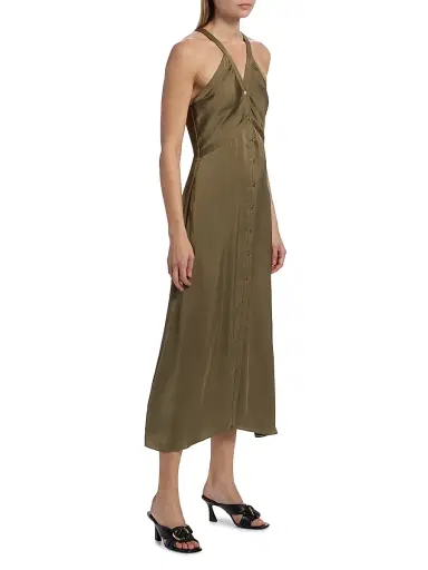 Ramy Brook Women's Cynthia Button-Front Satin Midi-Dress - Olive Green | Thumbnail 4 Ramy Brook Women's Cynthia Button-Front Satin Midi-Dress - Olive Green | Thumbnail 4