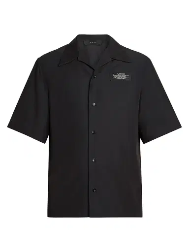 AMIRI Men's Spirit Logo Patch Bowling Shirt - Black - Size Small | Thumbnail 1 AMIRI Men's Spirit Logo Patch Bowling Shirt - Black - Size Small | Thumbnail 1