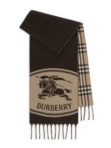 Burberry Men's Reversible Logo Checked Cashmere Scarf - Vole | Thumbnail 1 Burberry Men's Reversible Logo Checked Cashmere Scarf - Vole | Thumbnail 1