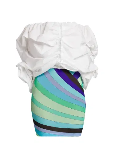 Pucci Women's Ruched Cotton Poplin Top - Bianco | Thumbnail 1 Pucci Women's Ruched Cotton Poplin Top - Bianco | Thumbnail 1