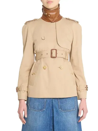 Chloé Women's Canvas Leather-Accented Trench Jacket - Worn Brown | Thumbnail 3 Chloé Women's Canvas Leather-Accented Trench Jacket - Worn Brown | Thumbnail 3